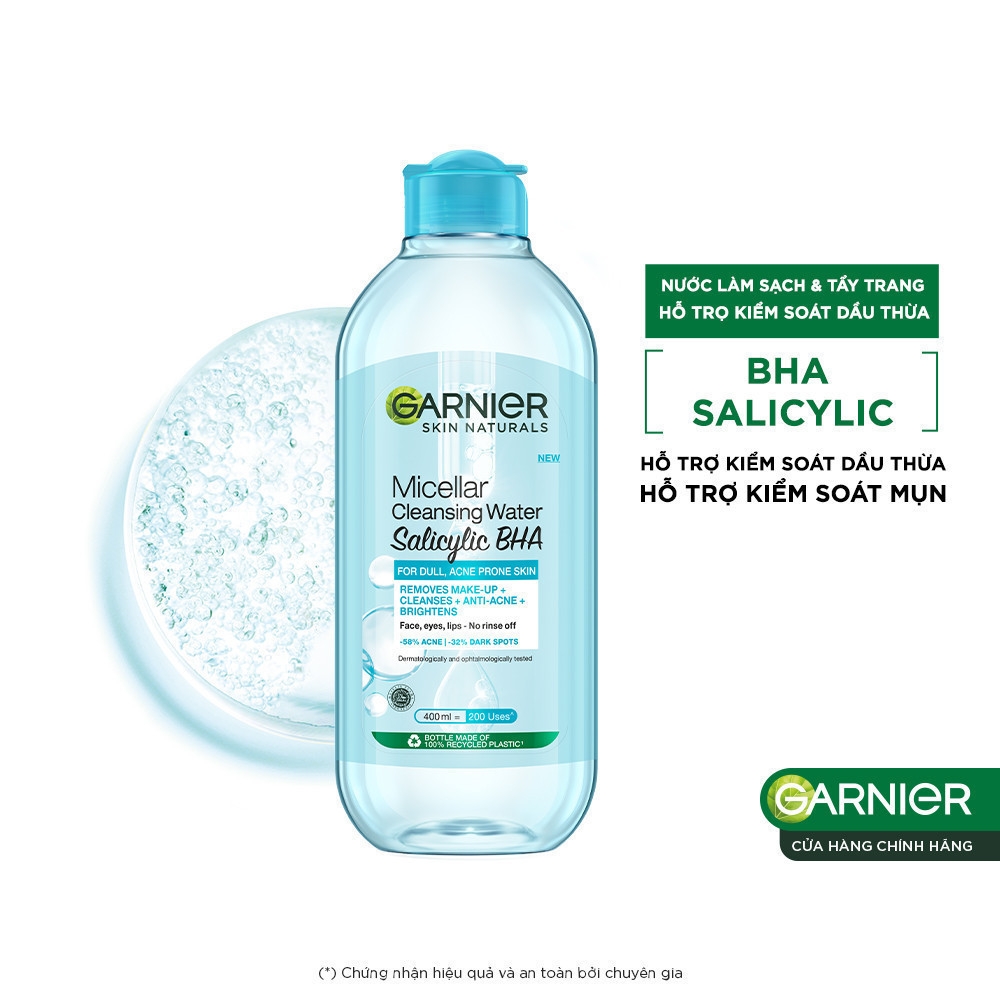 Nước tẩy trang Garnier Cho Da Dầu Mụn Salicylic BHA Micellar 400ml