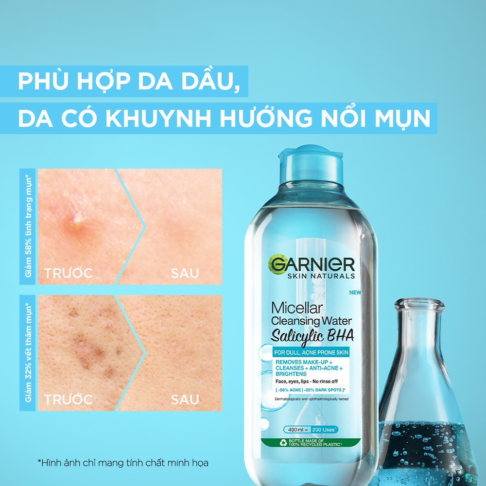 Nước tẩy trang Garnier Cho Da Dầu Mụn Salicylic BHA Micellar 400ml