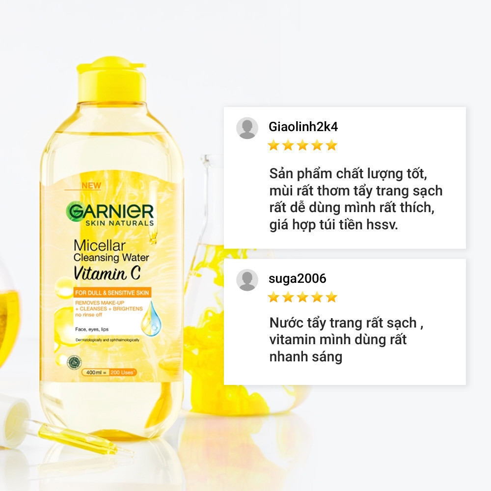 Nước tẩy trang Garnier Micellar Water Vitamin C, Nước tẩy trang dưỡng sáng da  400ml