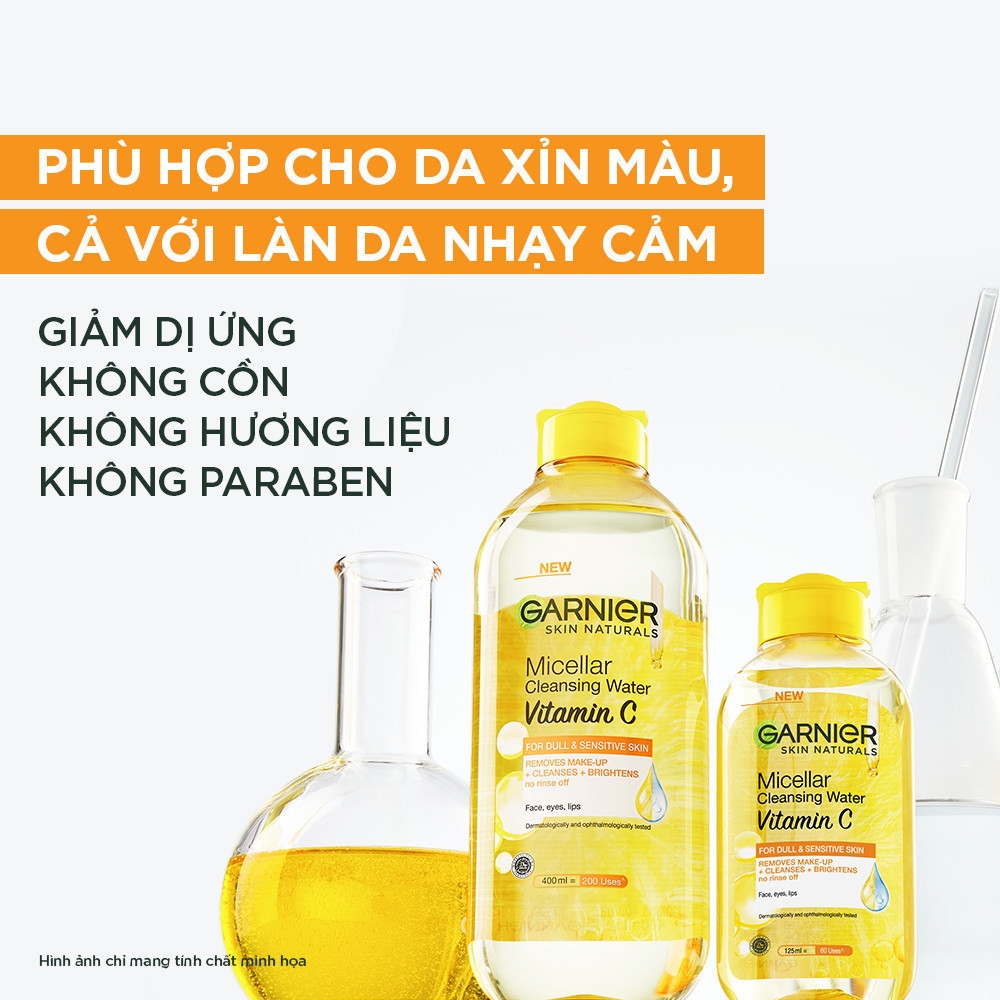 Nước tẩy trang Garnier Micellar Water Vitamin C, Nước tẩy trang dưỡng sáng da  400ml