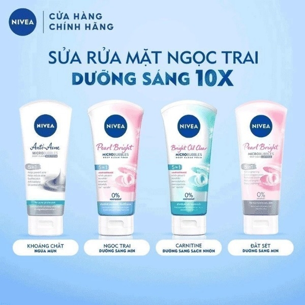 Sữa Rửa Mặt NIVEA  Dưỡng Trắng, Ngừa Mụn, Cấp Ẩm 100g