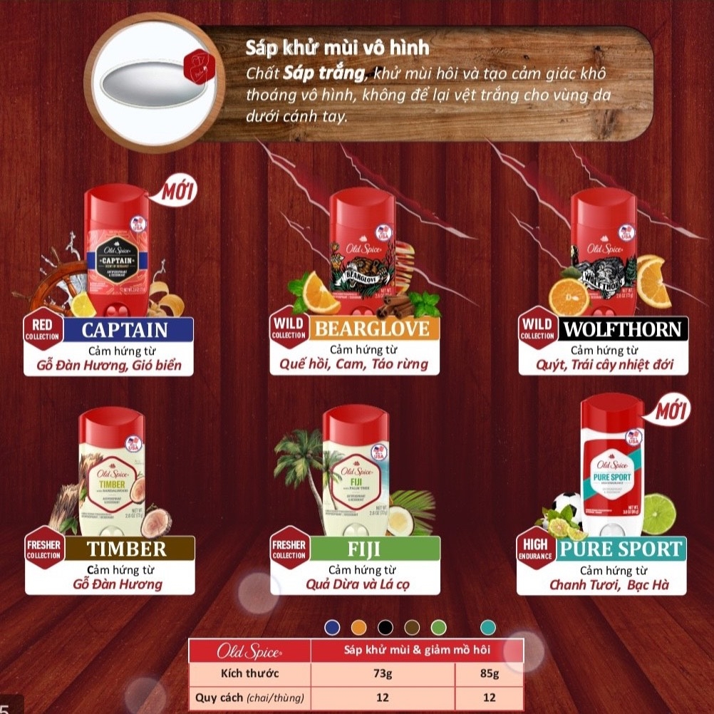 Sáp Khử Mùi Old Spice USA Lăn Sáp Khử Mùi & Giảm Tiết Mồ Hôi 73g/85g