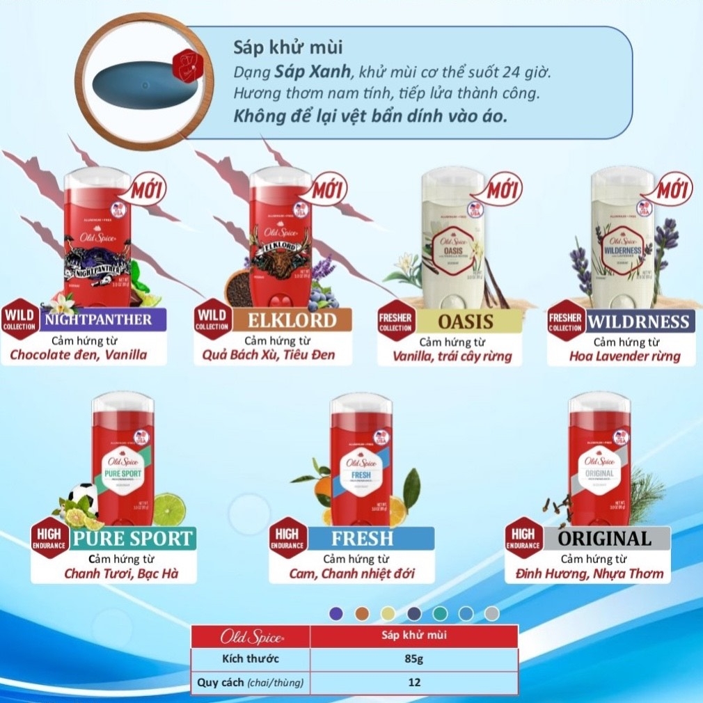 Sáp Khử Mùi Old Spice USA Lăn Sáp Khử Mùi & Giảm Tiết Mồ Hôi 73g/85g