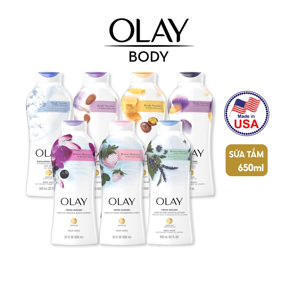 Sữa tắm Olay dưỡng da nhiều mùi hương 650ml