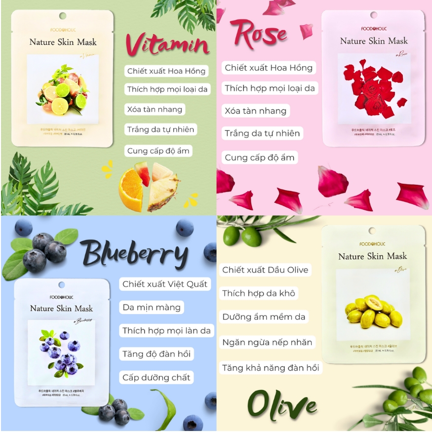 Mặt Nạ Foodaholic Nature Skin Mask, Mặt Nạ Dưỡng Ẩm, Mặt Nạ Giảm Mụn, Mặt Nạ Trắng Da 23g