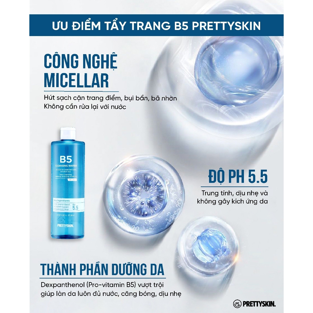 Nước Tẩy Trang B5 Pretty skin Cho Da Nhạy Cảm Da Treatment Tẩy Sạch Dịu Nhẹ 500ml