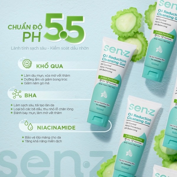 Nước Tẩy Trang SENZ Tẩy Trang Micellar Water & Cleansing gel Cấp Ẩm, Sạch Sâu, Sáng Da Micellar Water 250ml - Bộ đôi Khổ Qua
