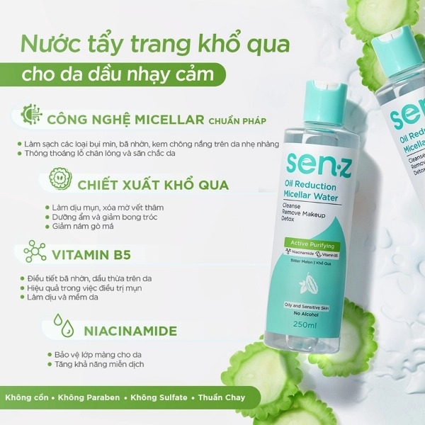 Nước Tẩy Trang SENZ Cấp Ẩm, Sạch Sâu, Sáng Da Micellar Water 250ml