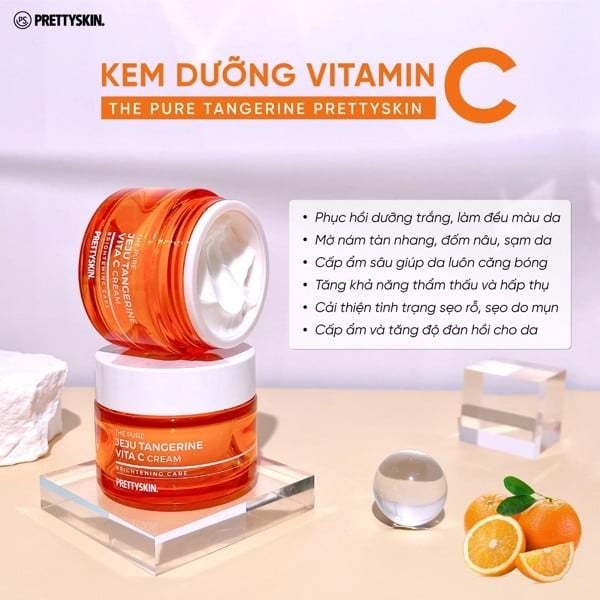 Kem Dưỡng Sáng Da The Pure Jeju Tangerine Vitamin C Cream Pretty Skin 52ml