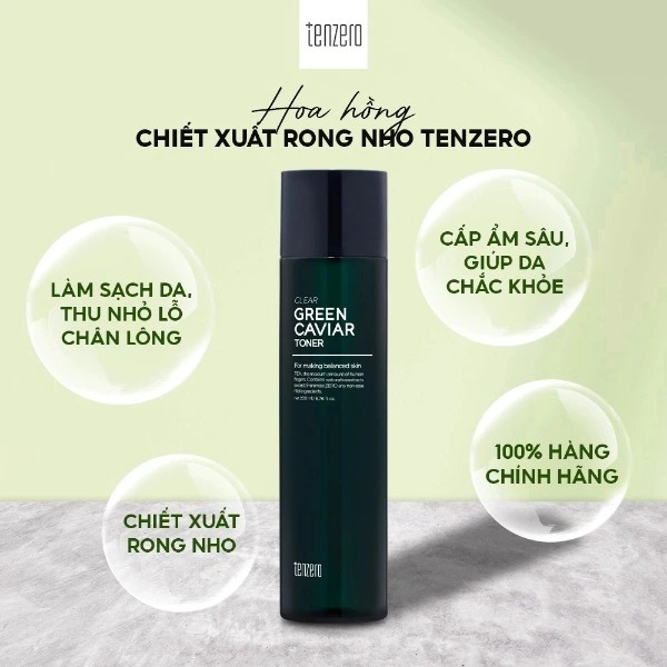 Nước Hoa Hồng Chiết Xuất Rong Nho Tenzero Green Caviar Toner 200ml