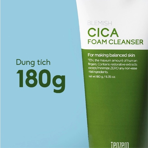 Sữa Rửa Mặt Tenzero Blemish Cica Foam Cleanser 180g