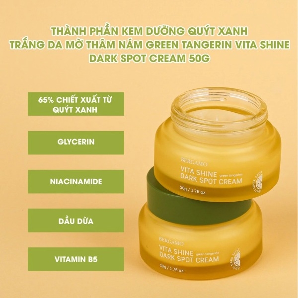 Kem Dưỡng Chiết Xuất Quýt Xanh Giảm Thâm Nám Bergamo Vita Shine Dark Spot Cream 50g