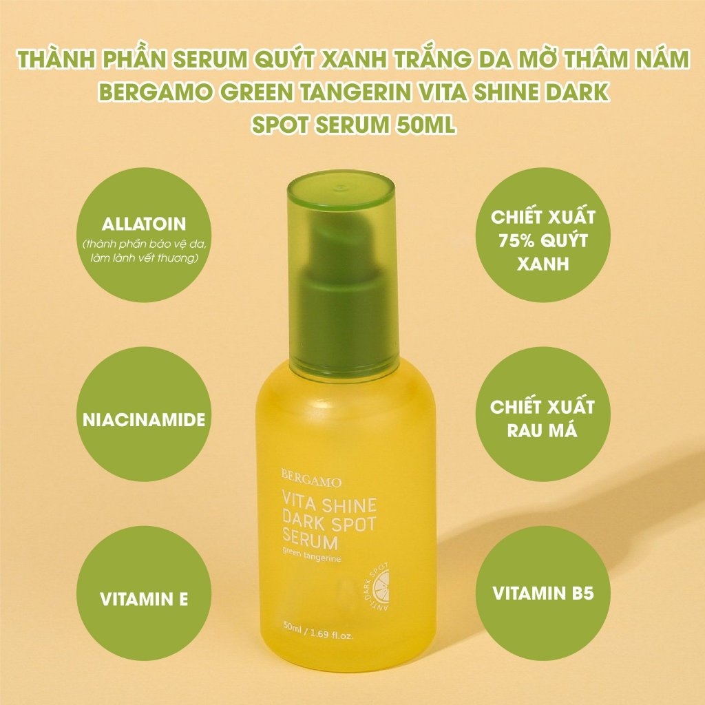Serum Quýt Xanh Trắng Da Mờ Thâm Nám Bergamo Green Tangerine Vita Shine Dark Spot Serum 50ml - 50ml + Tặng 10ml
