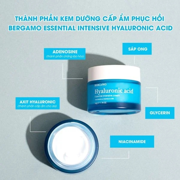 Kem Dưỡng Bergamo Hyaluronic Acid Essential Intensive Cream, Cấp Ẩm, Dưỡng Da 50g - XANH DƯƠNG