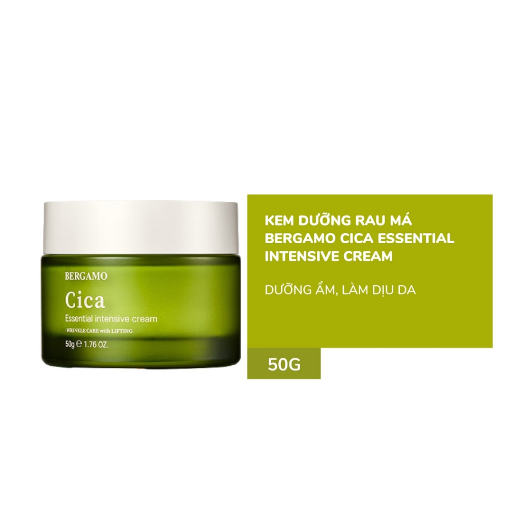 Kem Dưỡng Bergamo Cica Essential Intensive Cream, Cấp Ẩm, Ngăn Ngừa Mụn 50g - XANH LÁ