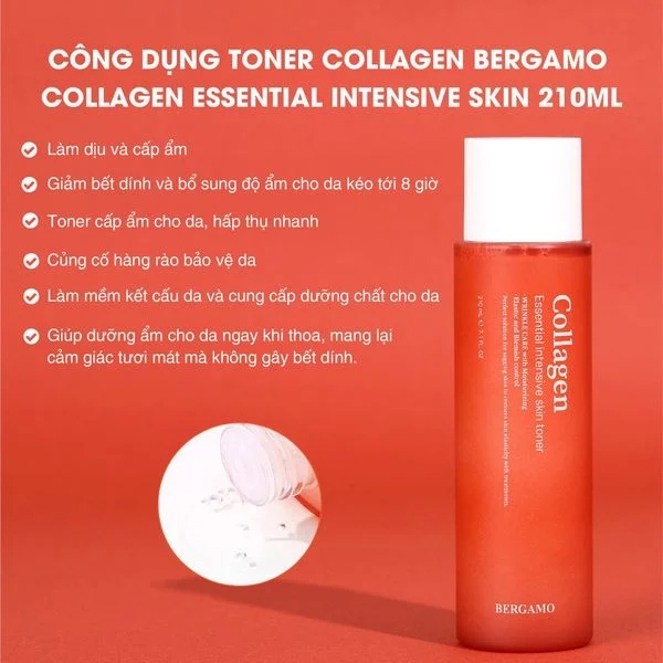 Toner Bergamo Collagen Essential Intensive Toner Cấp Ẩm, Dưỡng Da 210ml - ĐỎ