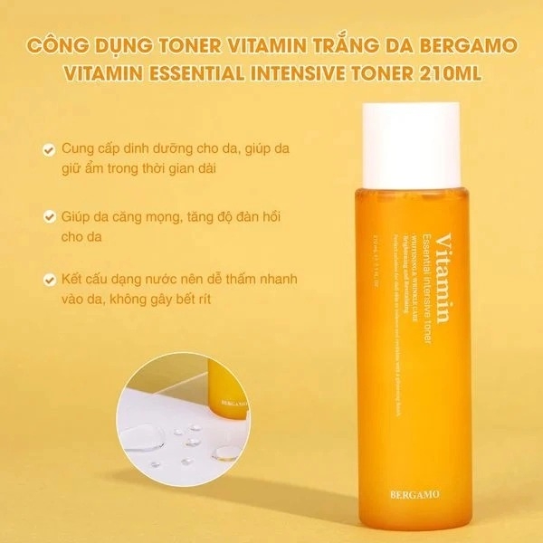 Toner Bergamo Vitamin Essential Intensive Toner Cấp Ẩm, Dưỡng Da 210ml - VÀNG