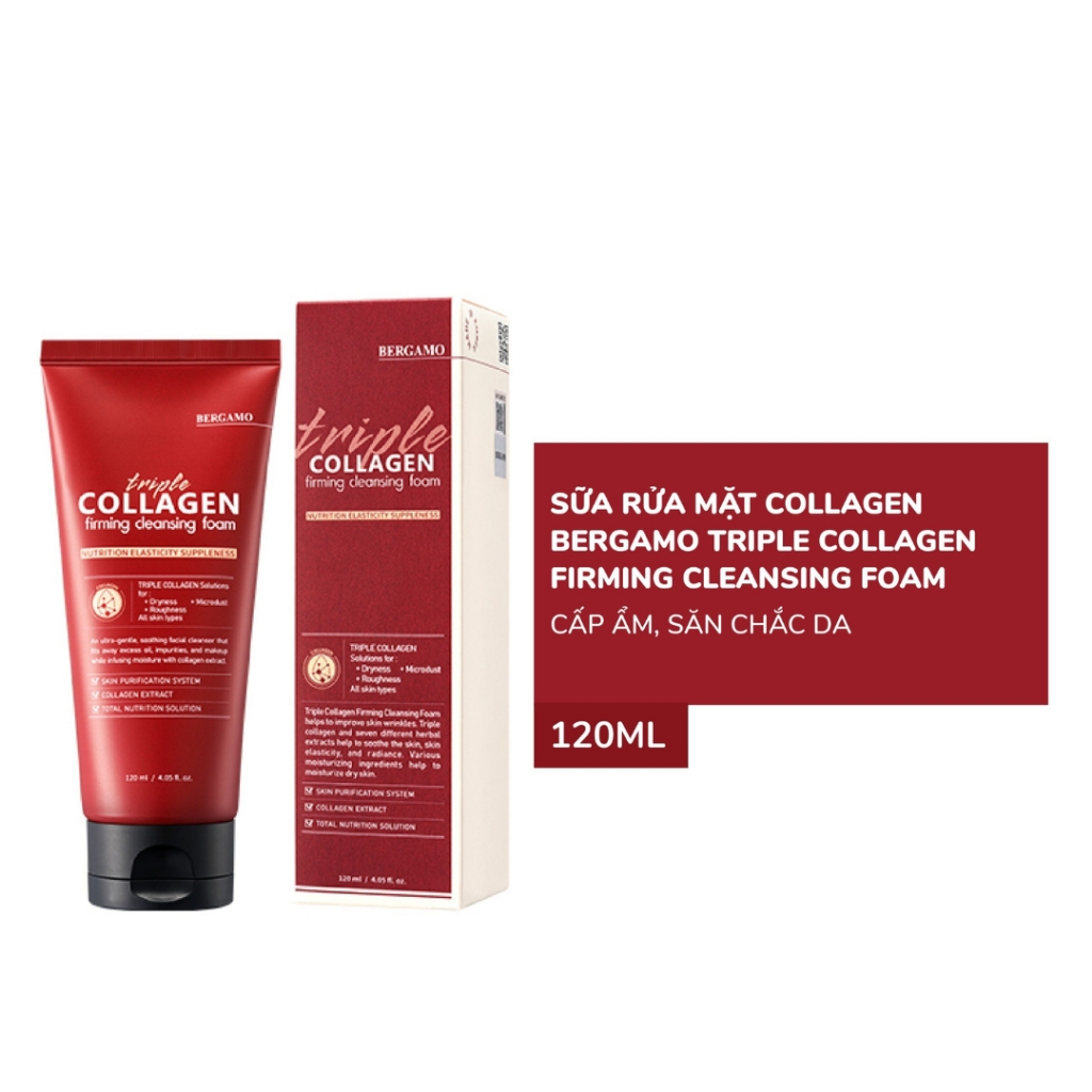 Sữa Rửa Mặt Collagen Săn Chắc Bergamo Triple Collagen Firming Cleansing Foam 120ml