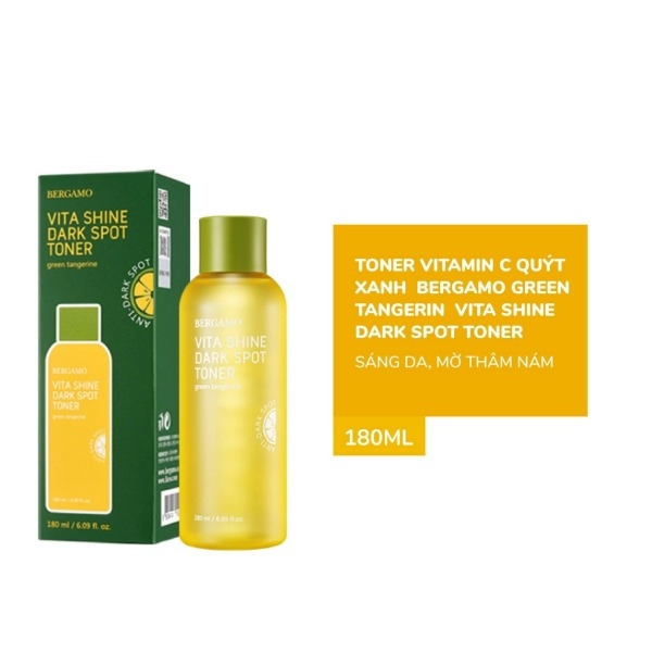 Toner Quýt Xanh Trắng Da Mờ Thâm Nám Bergamo Green Tangerine Vita Shine Dark Spot Toner 180ml