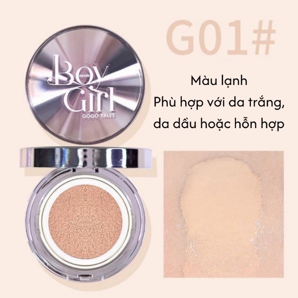 Phấn Nước Gogo Tales Glazed Soft Air Boy Girl Cushion Dưỡng Ẩm Che Khuyết Điểm Kèm Lõi Thay Thế 13gx2