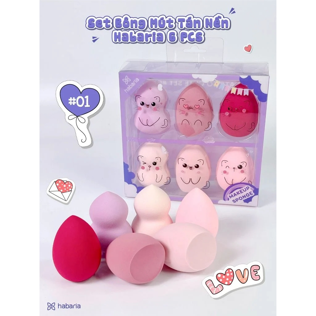 Set 6 Bông Mút Trang Điểm Habaria