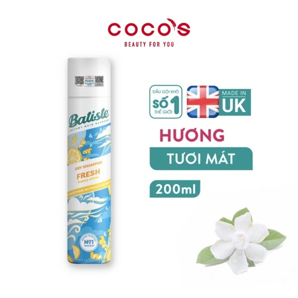 Dầu Gội Khô Batiste Dry Shampoo 200ml