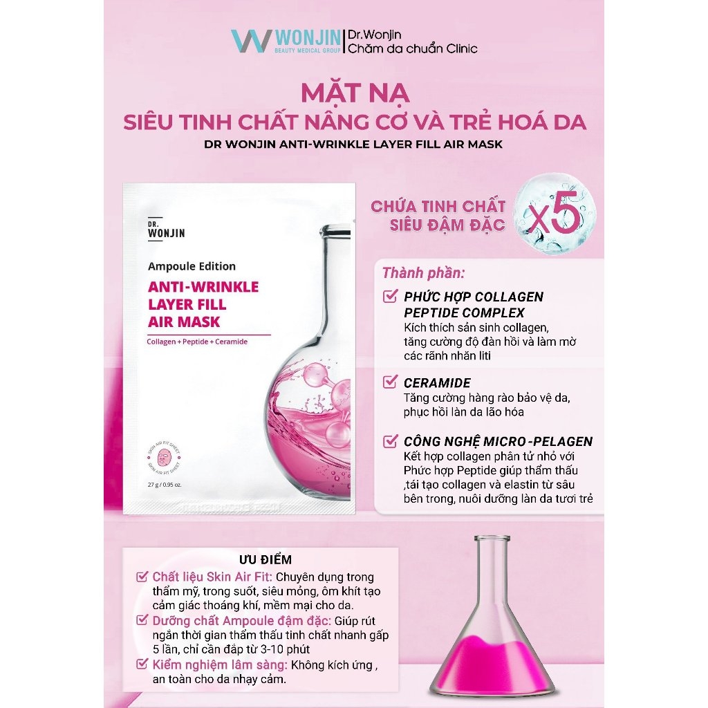 Combo 10 Mặt Nạ Wonjin Cấp Ẩm, Làm Dịu, Cung Cấp Collagen (27g/ 30g x 10 miếng)