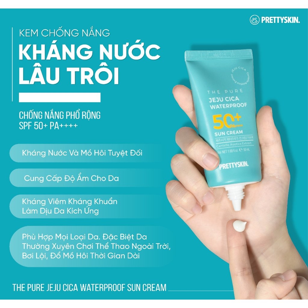 Kem Chống Nắng Pretty Skin The Pure Jeju Cica Sun Cream Kem Chống Nắng Rau Má Kem Chống Nắng Phổ Rộng SPF 50+ Pa++++50ml