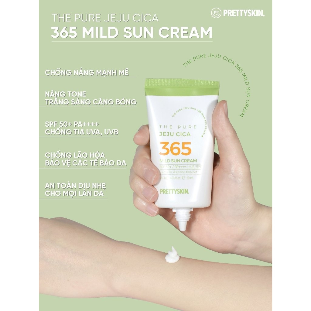 Kem Chống Nắng Pretty Skin The Pure Jeju Cica Sun Cream Kem Chống Nắng Rau Má Kem Chống Nắng Phổ Rộng SPF 50+ Pa++++50ml