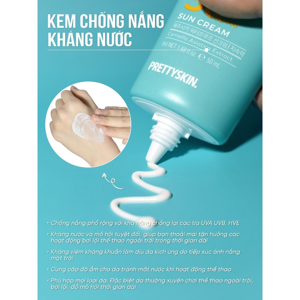 Kem Chống Nắng Pretty Skin The Pure Jeju Cica Sun Cream Kem Chống Nắng Rau Má Kem Chống Nắng Phổ Rộng SPF 50+ Pa++++50ml