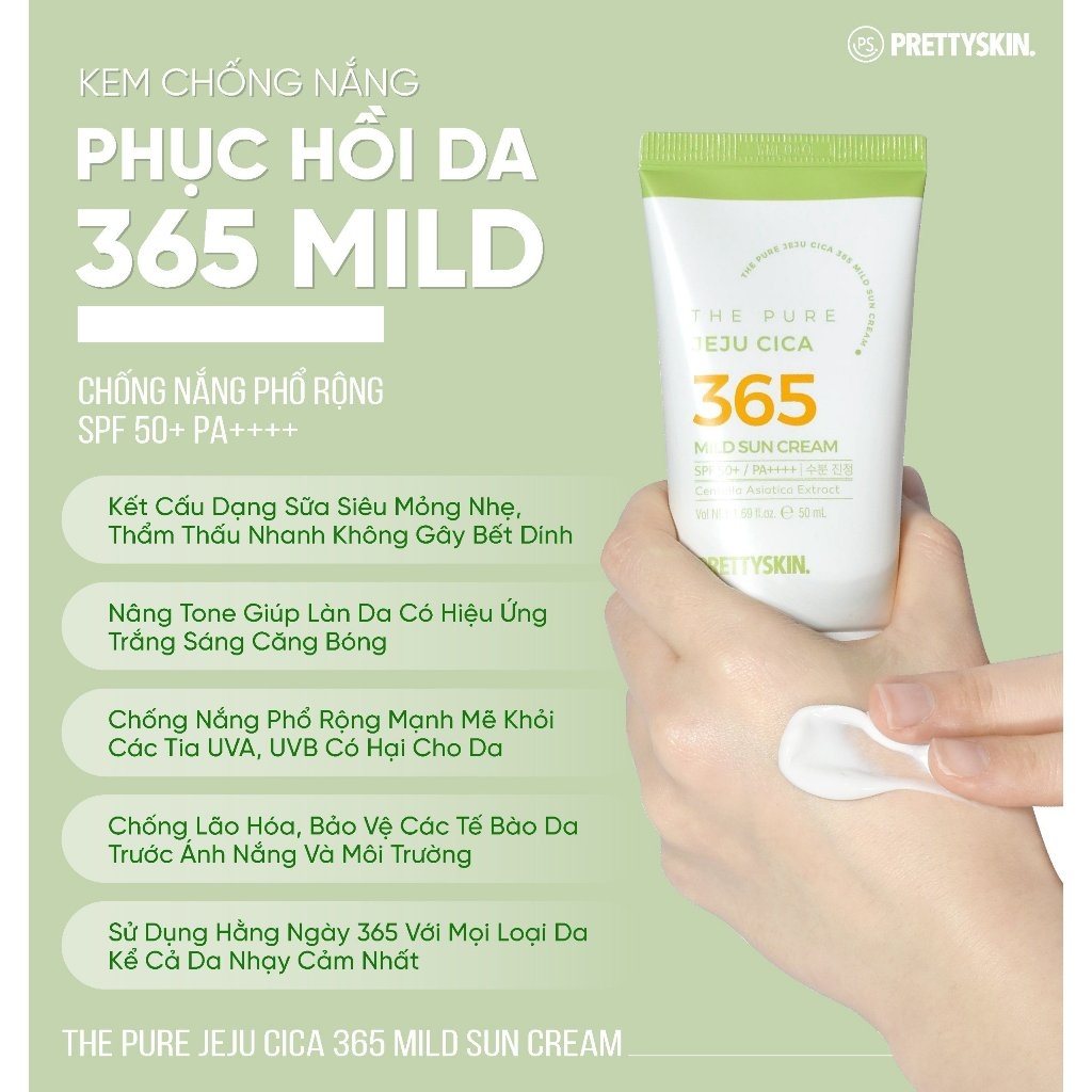 Kem Chống Nắng Pretty Skin The Pure Jeju Cica Sun Cream Kem Chống Nắng Rau Má Kem Chống Nắng Phổ Rộng SPF 50+ Pa++++50ml