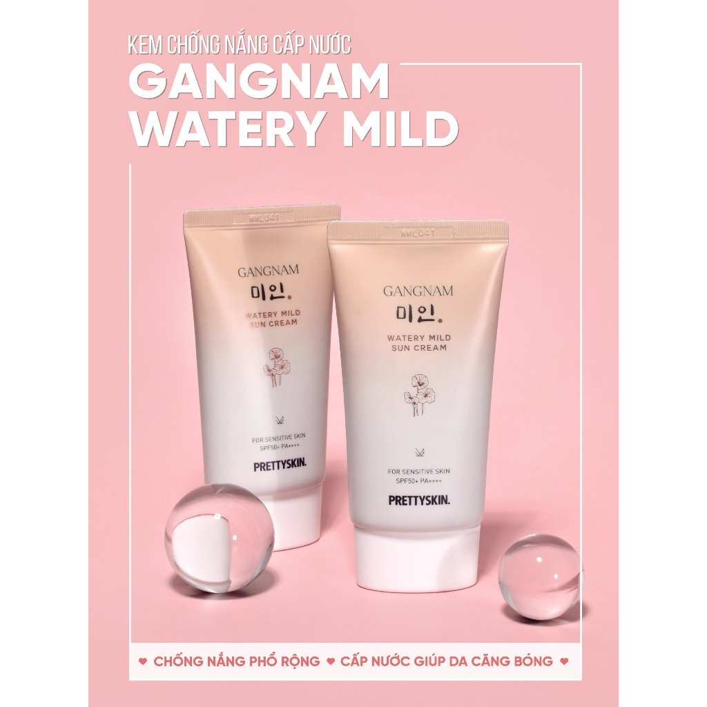 Kem Chống Nắng Gangnam Watery Mild Kem Chống Nắng Phổ Rộng Nâng Tone Cấp Nước Cho Da Khô SPF 50+ PA++++ 50ml