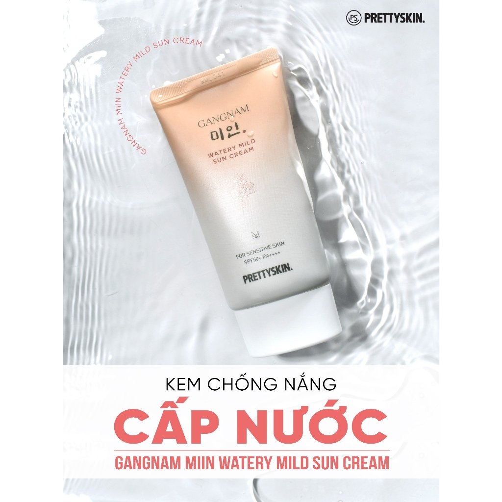 Kem Chống Nắng Gangnam Watery Mild Kem Chống Nắng Phổ Rộng Nâng Tone Cấp Nước Cho Da Khô SPF 50+ PA++++ 50ml