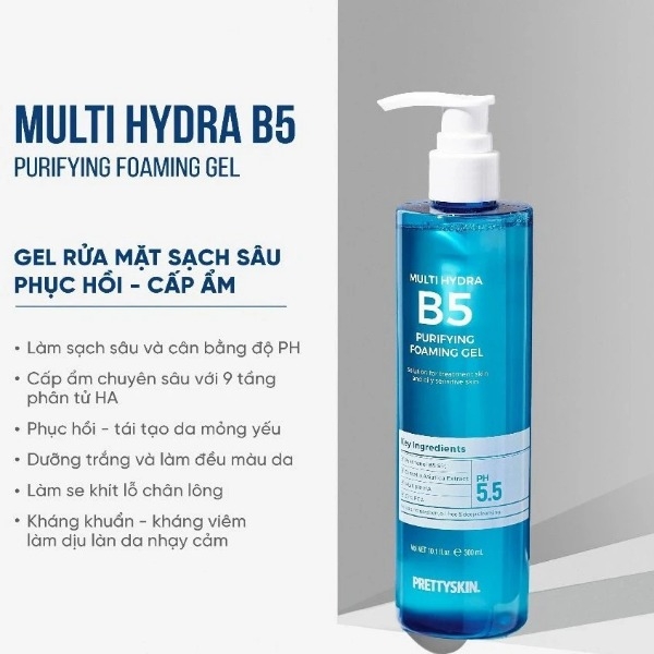 Sữa Rửa Mặt Pretty Skin Multi Hydra B5 Purifying Foaming Gel Dạng Gel Mọi Loại Da 300ml