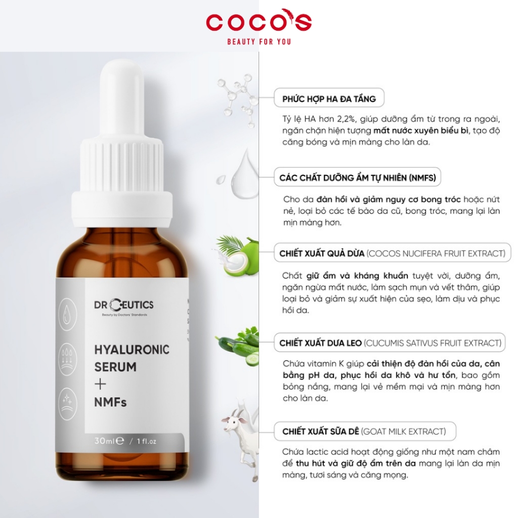 Tinh Chất DrCeutics Hyaluronic Acid + NMFs Serum Cấp Ẩm Và Căng Bóng Da 30ml/100g