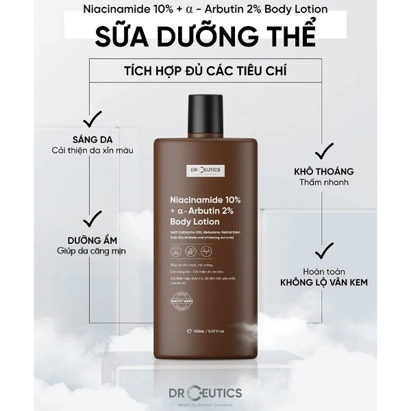 Sữa Dưỡng Thể DrCeutics Niacinamide 10%+ α- Arbutin 2% Body Lotion Dưỡng Trắng Da 150ml/200ml