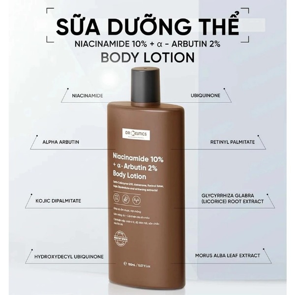 Sữa Dưỡng Thể DrCeutics Niacinamide 10%+ α- Arbutin 2% Body Lotion Dưỡng Trắng Da 150ml/200ml