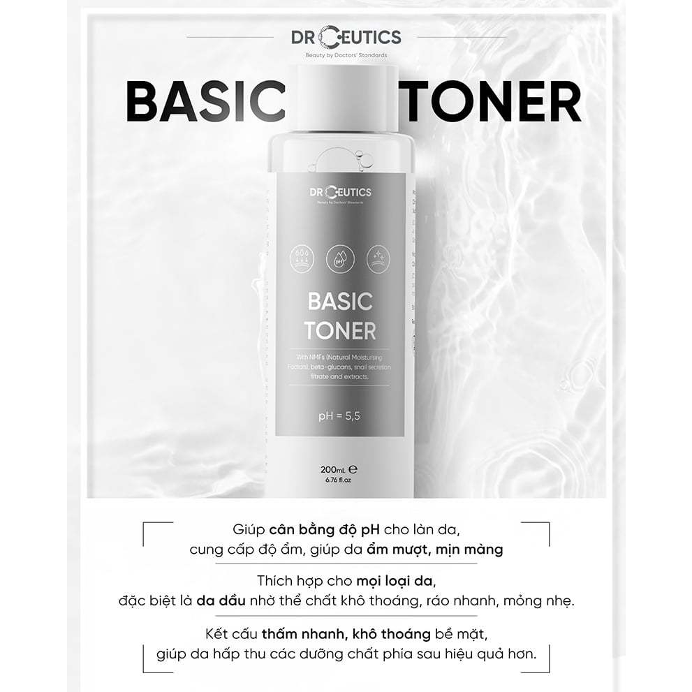 Nước Cân Bằng Da DrCeutics Basic Toner Nước cân bằng Làm Dịu Da 200ml