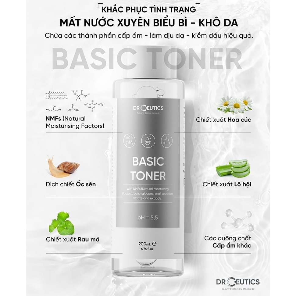 Nước Cân Bằng Da DrCeutics Basic Toner Nước cân bằng Làm Dịu Da 200ml
