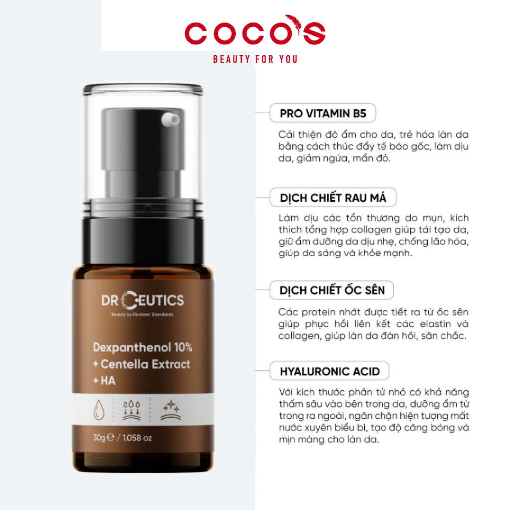 Serum B5 DrCeutics Dexpanthenol 10% + Centella Extract + HA Tinh Chất Cấp Ẩm Và Phục Hồi Da 30g/100g
