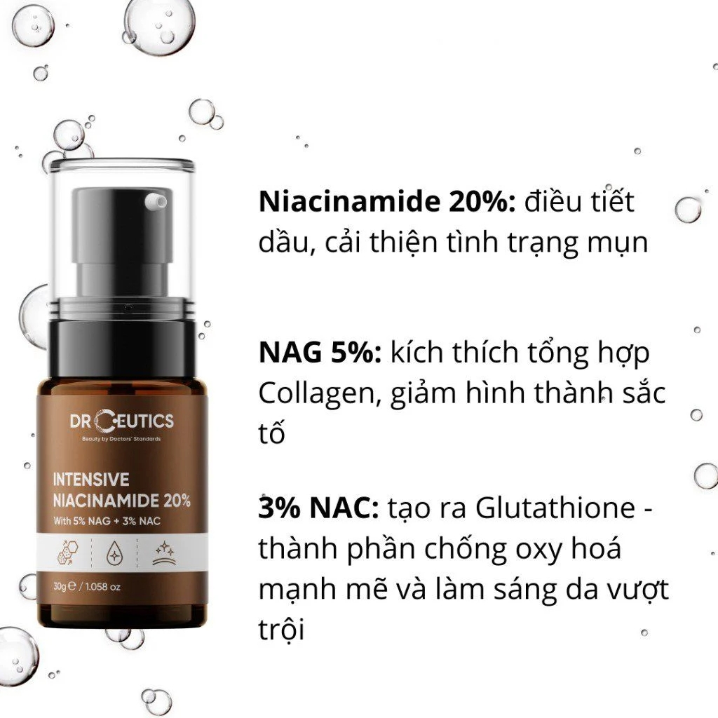 Tinh chất DrCeutics Intensive Niacinamide 20% 5% NAG 3% NAC Serum Mờ Thâm Sáng Da 30g/100g