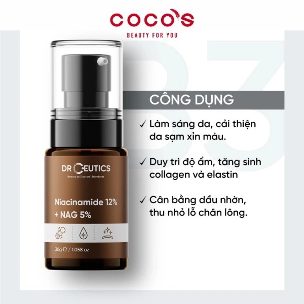 Serum DrCeutics Niacinamide 12%+ NAG 5% Serum Làm Sáng Da, Giảm Thâm Mụn, Kiềm Dầu 30g/100g