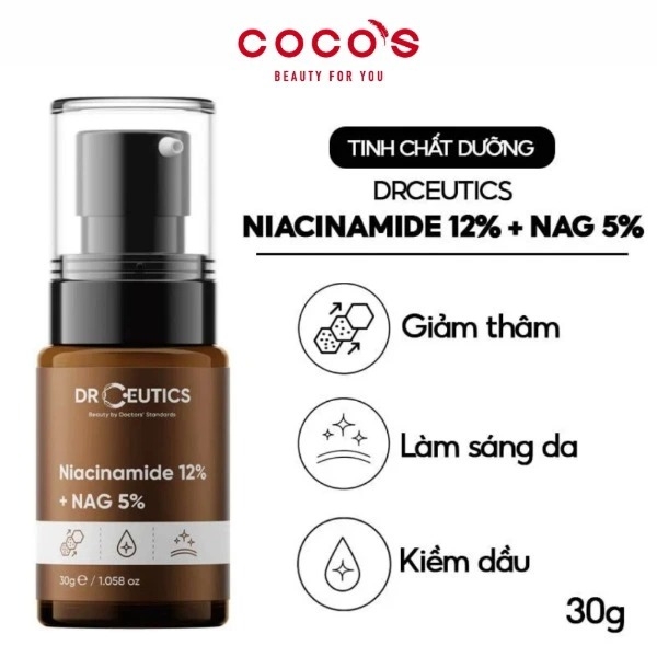 Serum DrCeutics Niacinamide 12%+ NAG 5% Serum Làm Sáng Da, Giảm Thâm Mụn, Kiềm Dầu 30g/100g