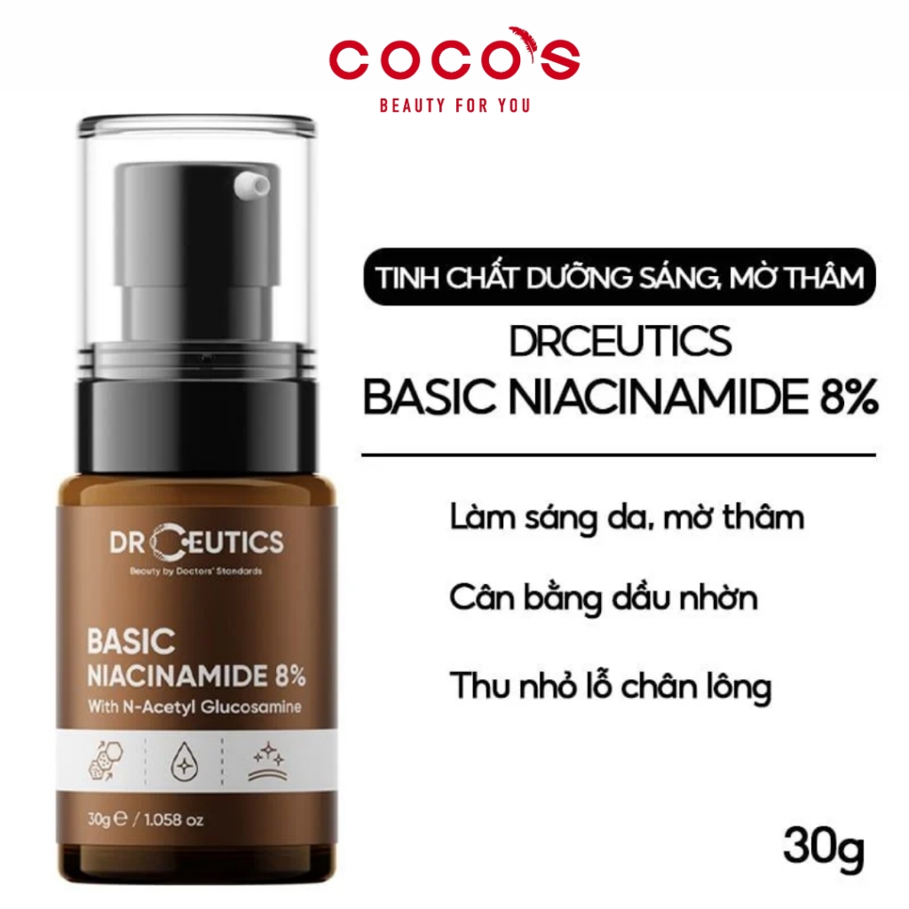 Serum DrCeutics Basic Niacinamide 8% Serum Giảm Thâm, Sáng Da & Kiềm Dầu 30g/100g