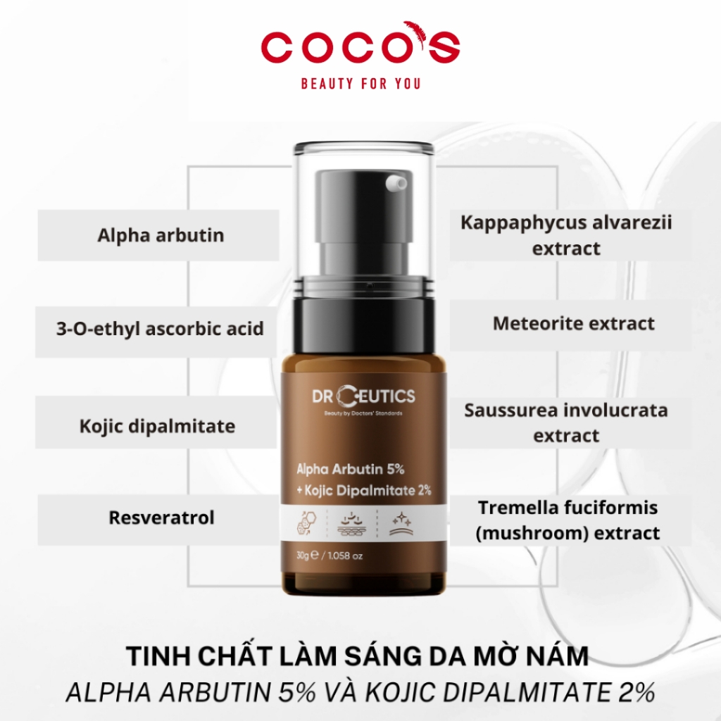 Serum DrCeutics Alpha Arbutin 5% Và Kojic Dipalmitate 2% Serum Làm Sáng Da Mờ Nám 30g