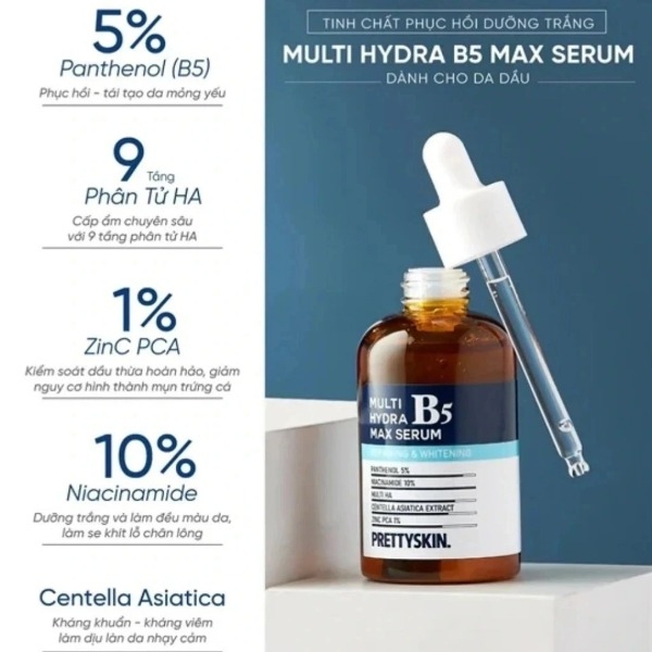 Serum Pretty Skin Multi Hydra B5 Max Cấp Ẩm, Phục Hồi Cho Da Dầu 50 ml
