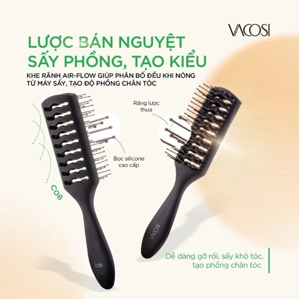 Lược Bán Nguyệt Vacosi For All Hair Types Styling Hairbrush Tạo Kiểu & Phồng Tóc - C08