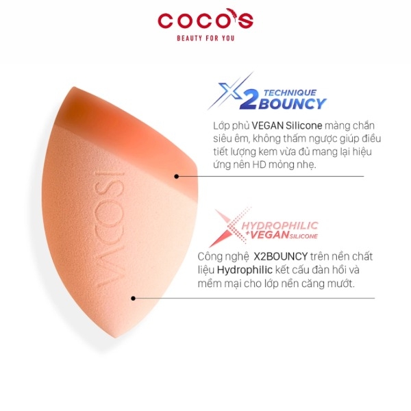 Bông Phấn Vacosi Pro-Crafted Makeup Blender Vát Xéo Phủ Silicone PH06