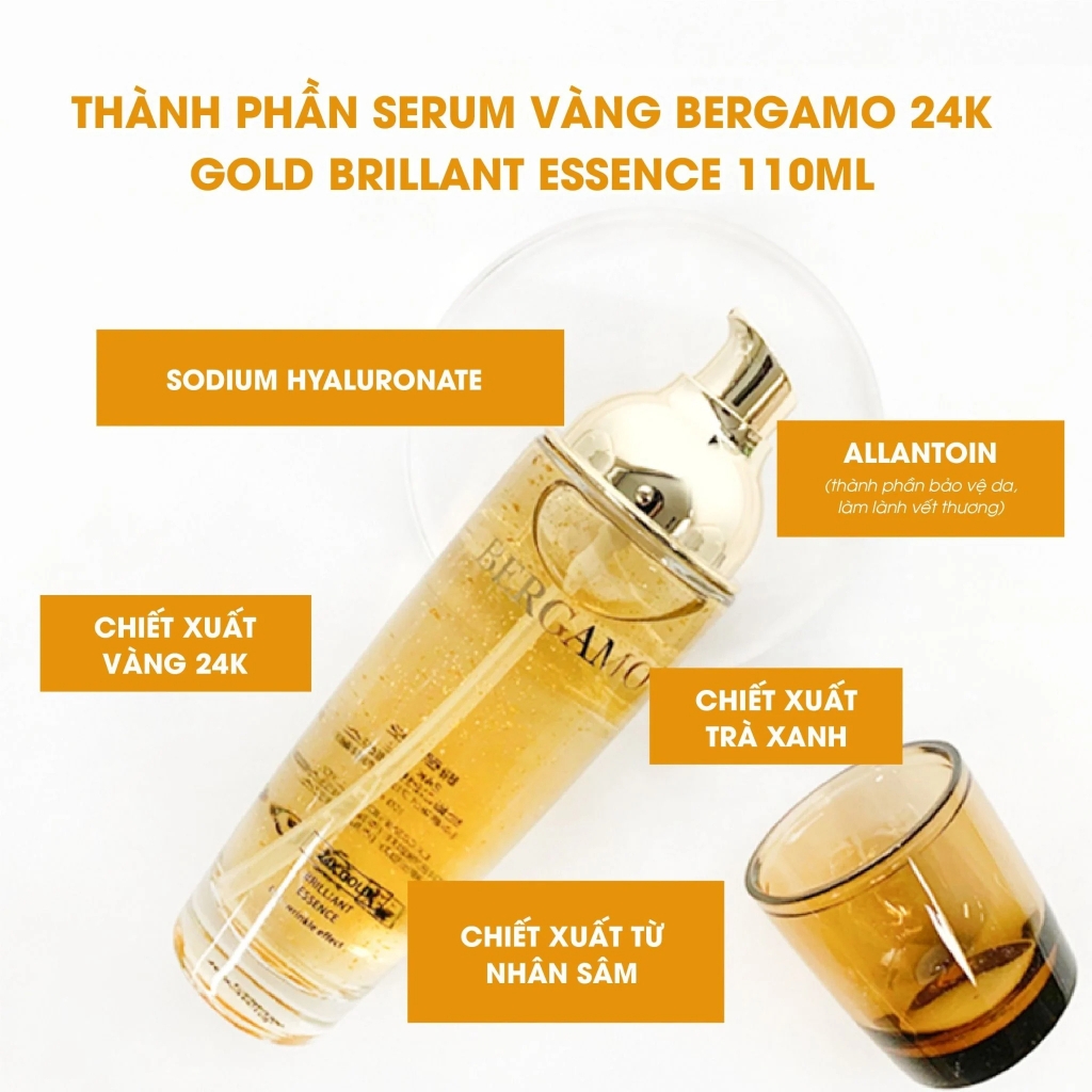 Tinh Chất Vàng Bergamo 24K Gold Brilliant Essence Serum Dưỡng Trắng, Serum Cấp Ẩm 110ml - Vàng