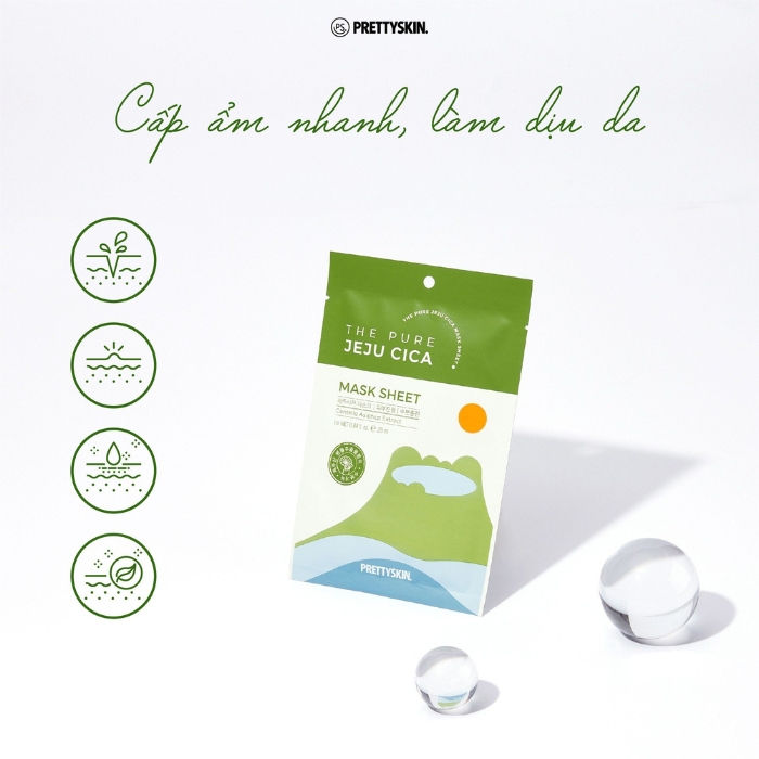 Mặt Nạ Pretty Skin The Pure Jeju Cica Mask Sheet, Mặt Nạ Da Mụn, Mặt Nạ Làm Dịu, Cấp Ẩm 25ml